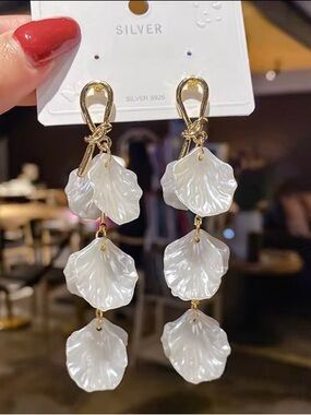 *** Adore Gold Drop Earrings with White Mother-of-Pearl Petal Drops